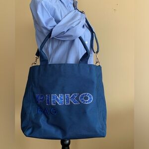 PINKO BAG blue heavier canvas feel sequined larger crossbody bag. LNWOT …